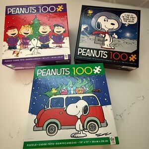 Lot of 3 Peanuts 100-Piece Puzzle Set - Holiday & Space